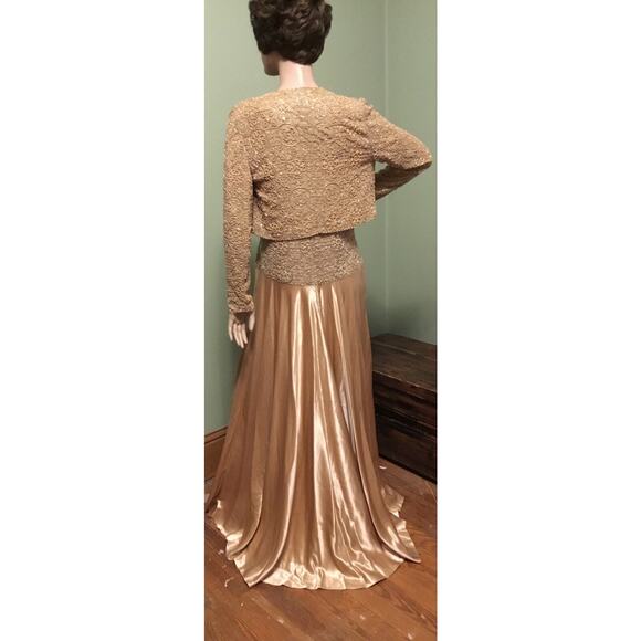 Vintage PAMELA DENNIS Gold Beaded Silk Satin Gown w/Beaded Jacket - Picture 10 of 12
